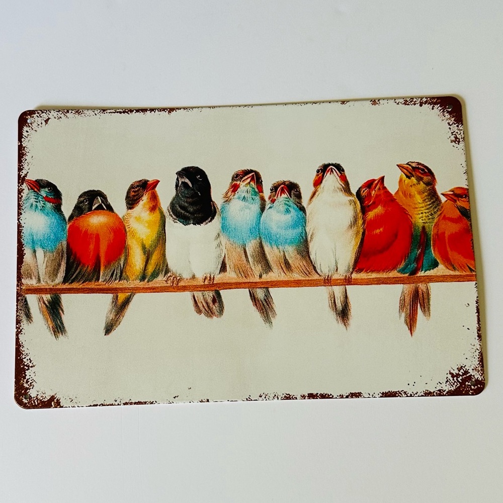 Pretty Birds Tin Sign Vintage Style Art